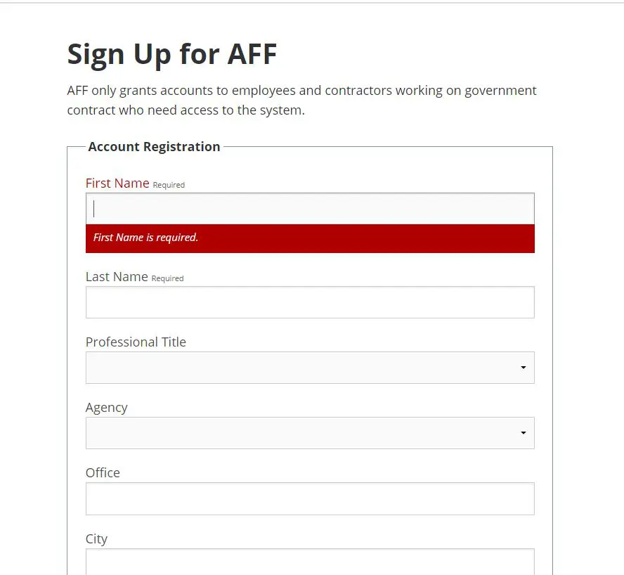 AFF Account Registration process
