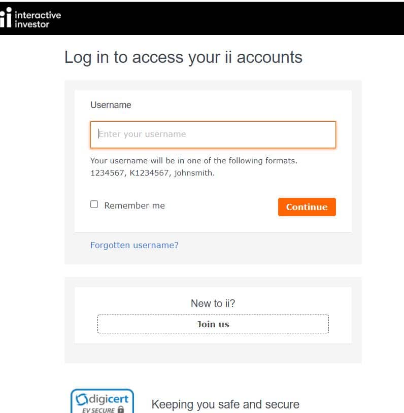 interactive investor trading account login