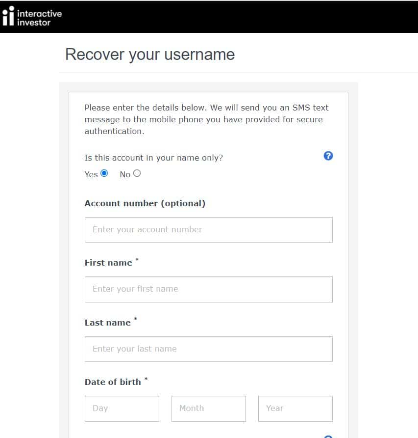 interactive investor username recovery