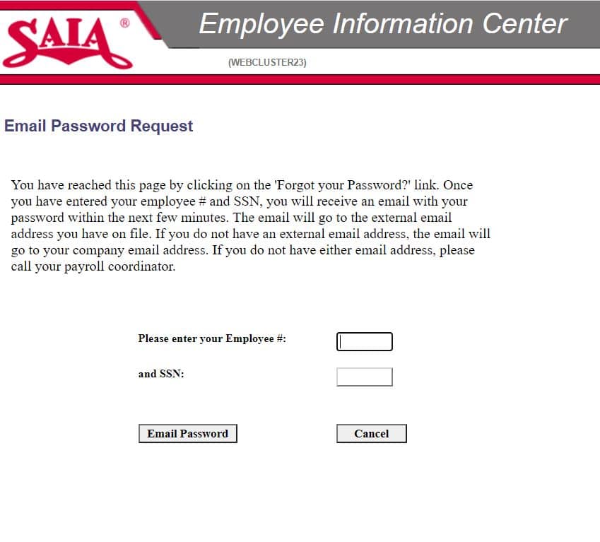 Saia employee login password reset steps