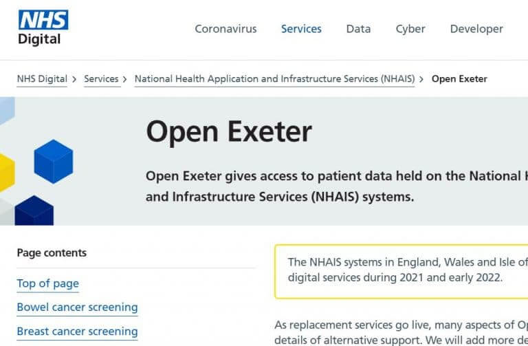 Open Exeter Login at digital.nhs.uk