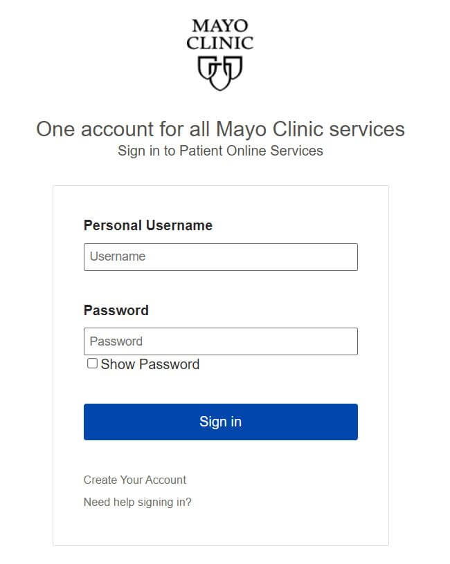 Mayo Patient Portal Login Page