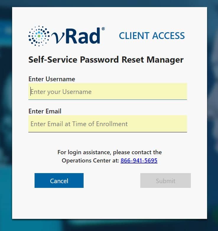 vrad login password reset steps