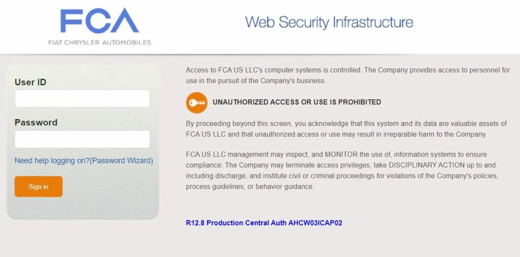 Dashboard Anywhere FCA employee login