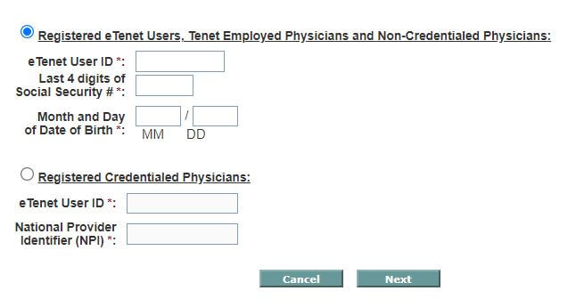 eTenet Portal Employee Login password reset