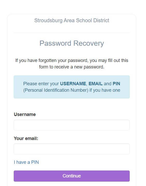 Stroudsburg School District Parent Portal login password reset