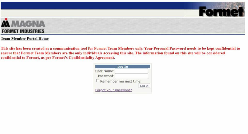 Formet Team Member Portal