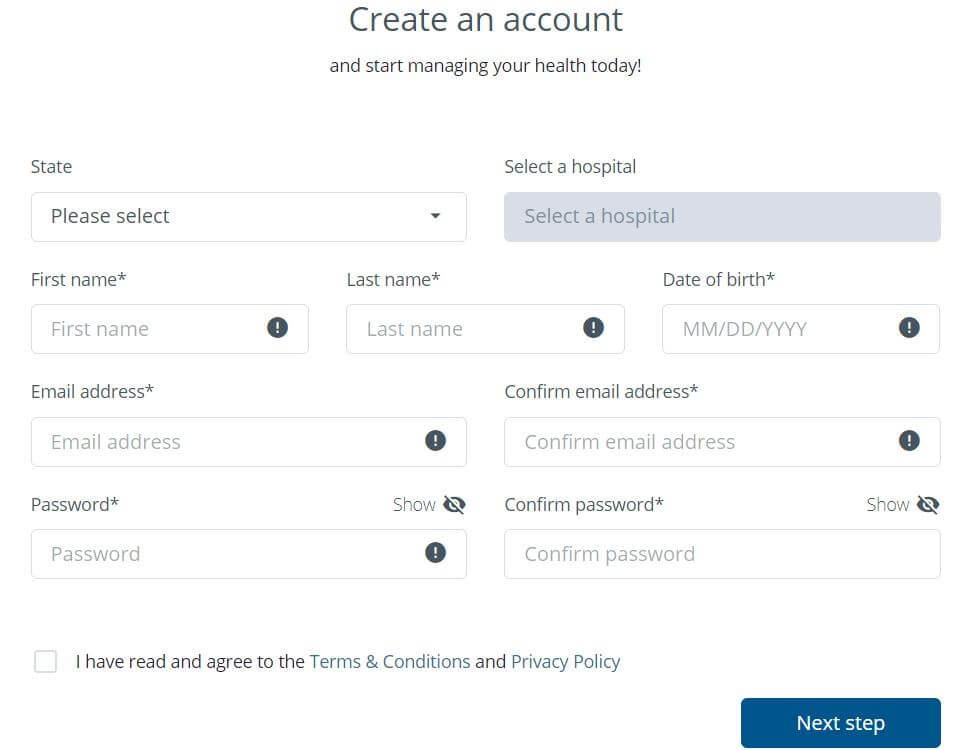 MyHealthONE Portal Account Registration