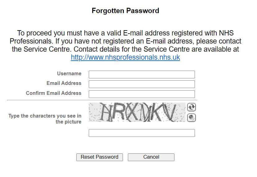 NHSP Staff Login Password Reset