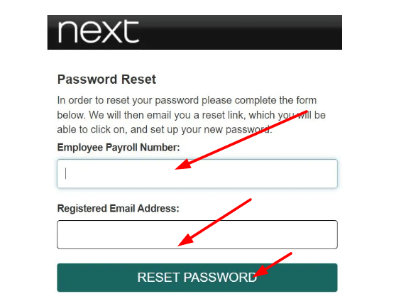 Next Learning Hub Login password reset