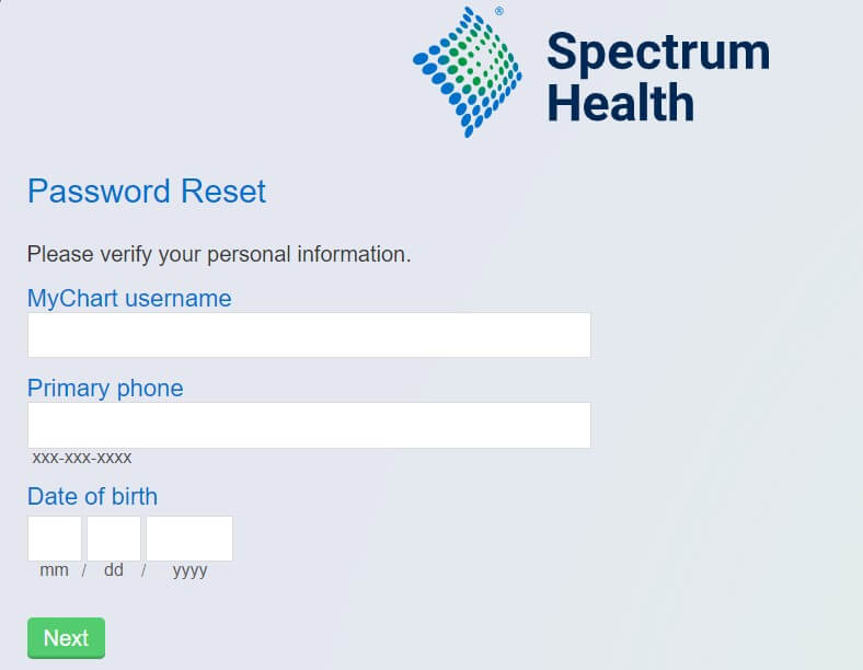 Spectrum Healthcare Patient Portal Password Reset