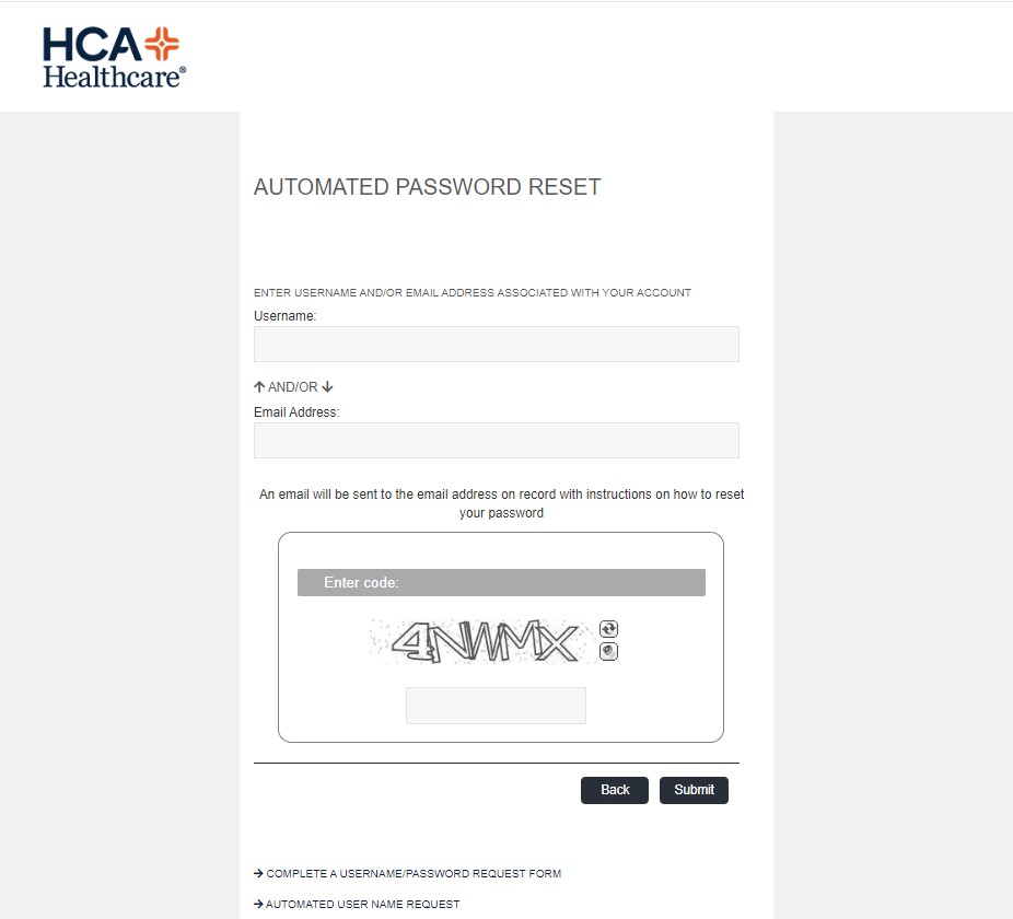 HCA Employee Recognition login Password Reset