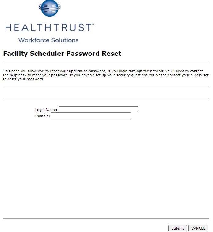 HCA Healthcare Facility Scheduler Login Password REset