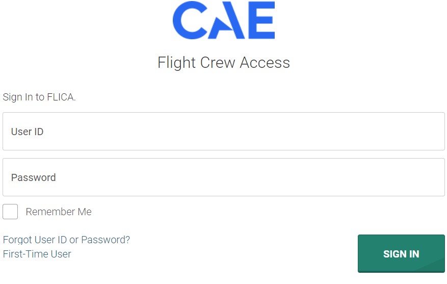 Flight Crew Access Login Page